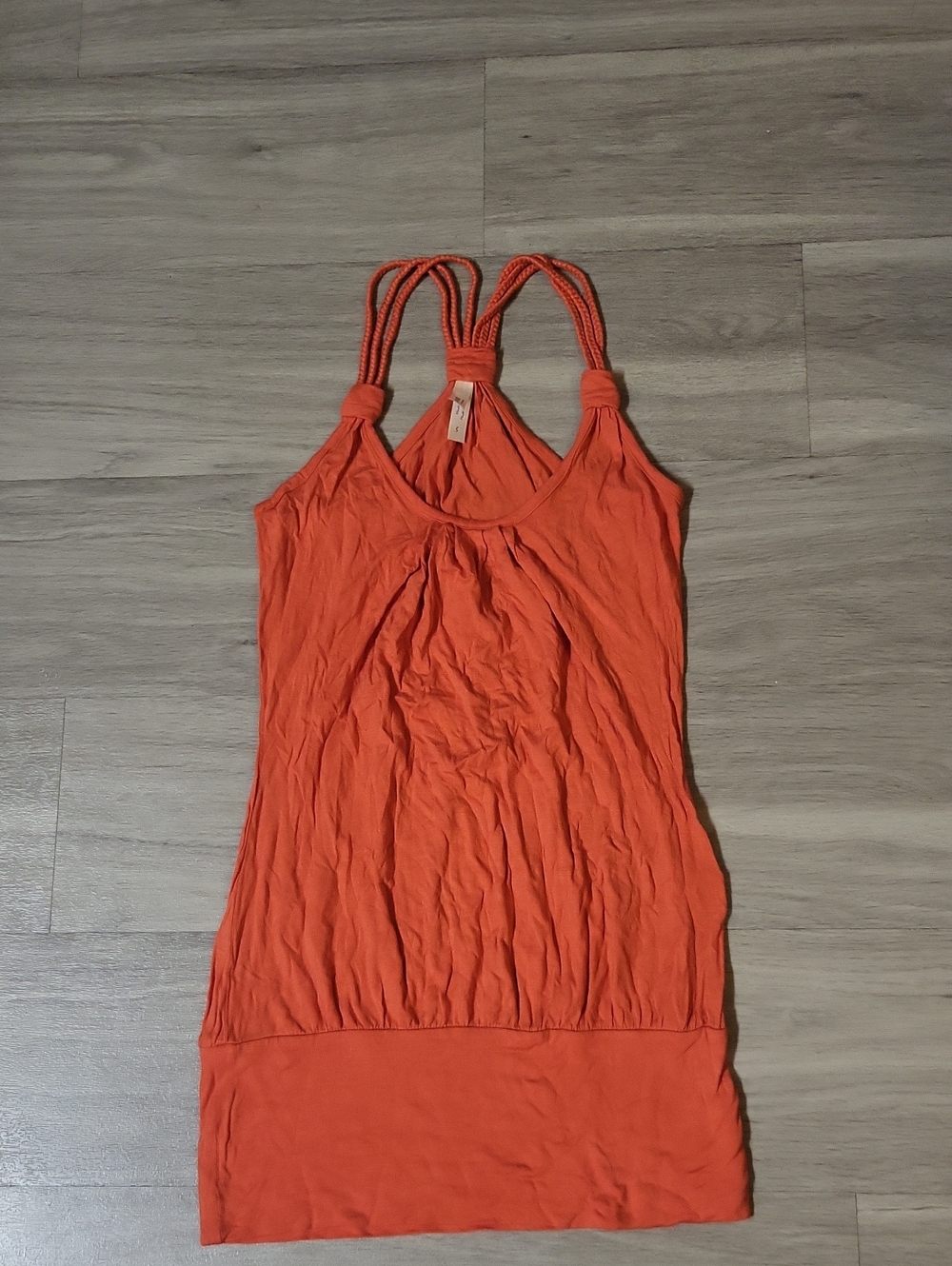 Active Basic Orange Braided-Strap Tank Dress